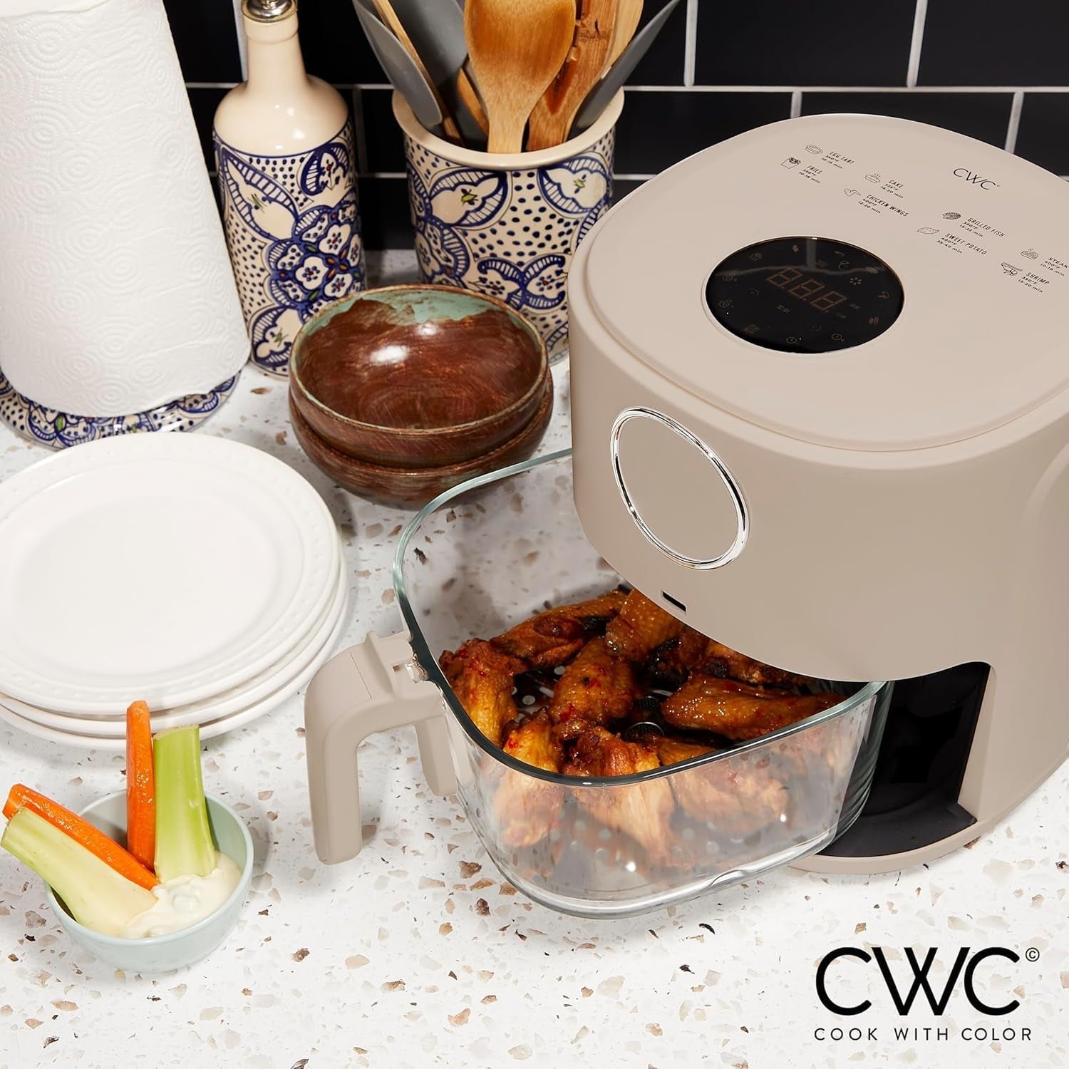 COOK WITH COLOR Air Fryer, 4Qt Glass Air Fryer, Stylish Kitchen Appliance, Sand