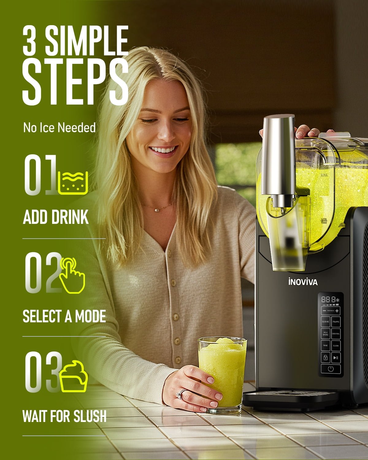 Slushie Machine, No Ice Needed, INOVIVA 68 oz Frozen Drink Maker for Home with Self-Cleaning, 5 Preset Programs, Frozen Margaritas, Frappés, Milkshake, and More