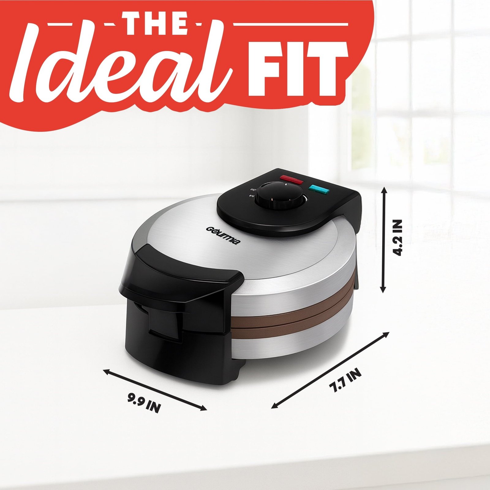 Gourmia Belgian Waffle Maker Adjustable Browning, Nonstick Ceramic Plates, Stainless Steel