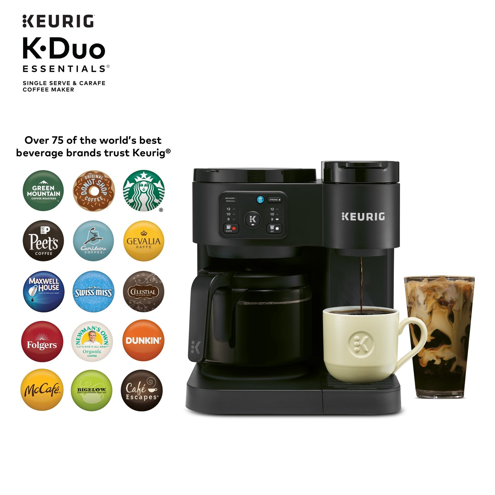 Keurig K-Duo Essentials, Hot & Iced Single-Serve K-Cup Pod Coffee Maker & Carafe, Black