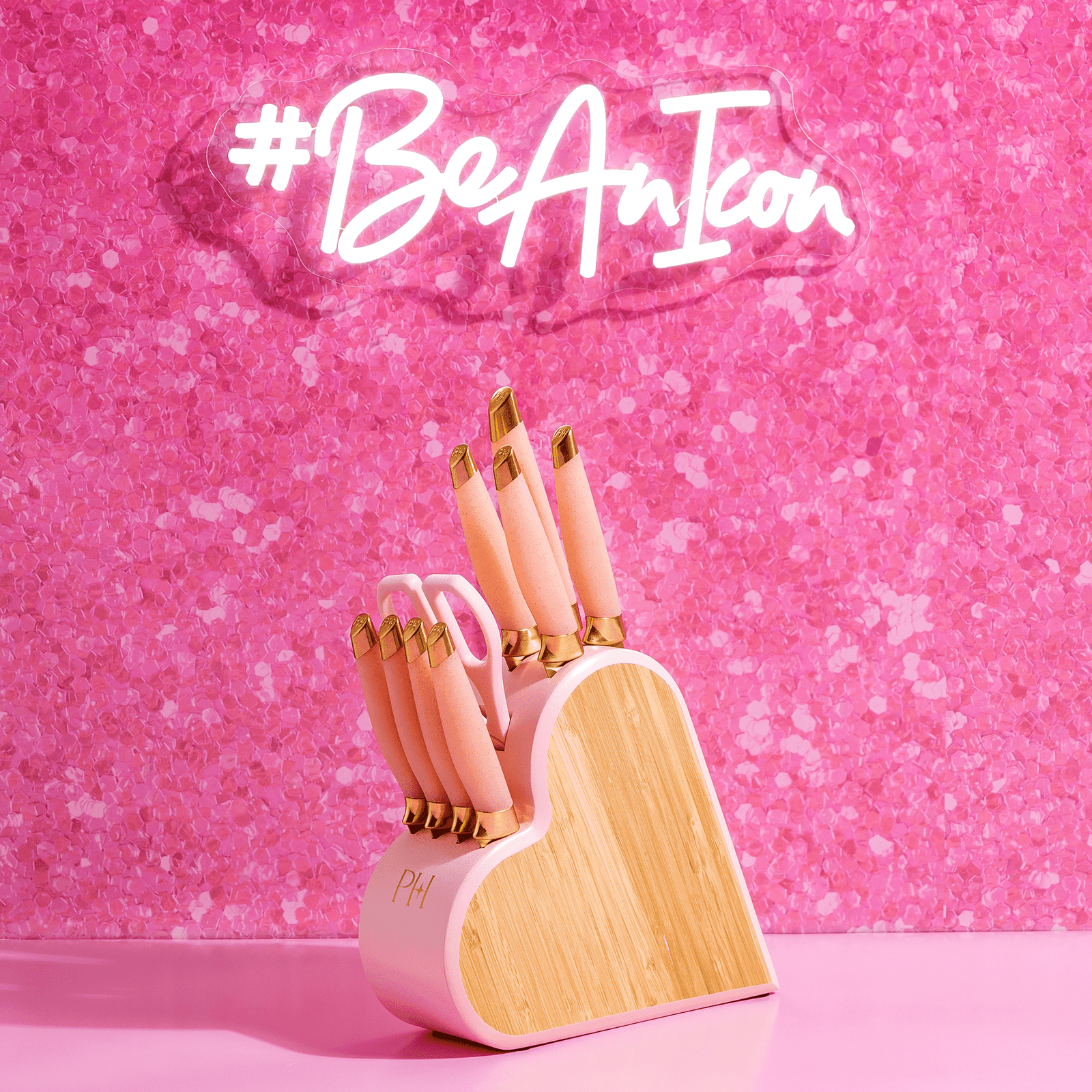 Paris Hilton 10-Piece Heart-Shaped Stainless Steel Knife Block Set, Pink