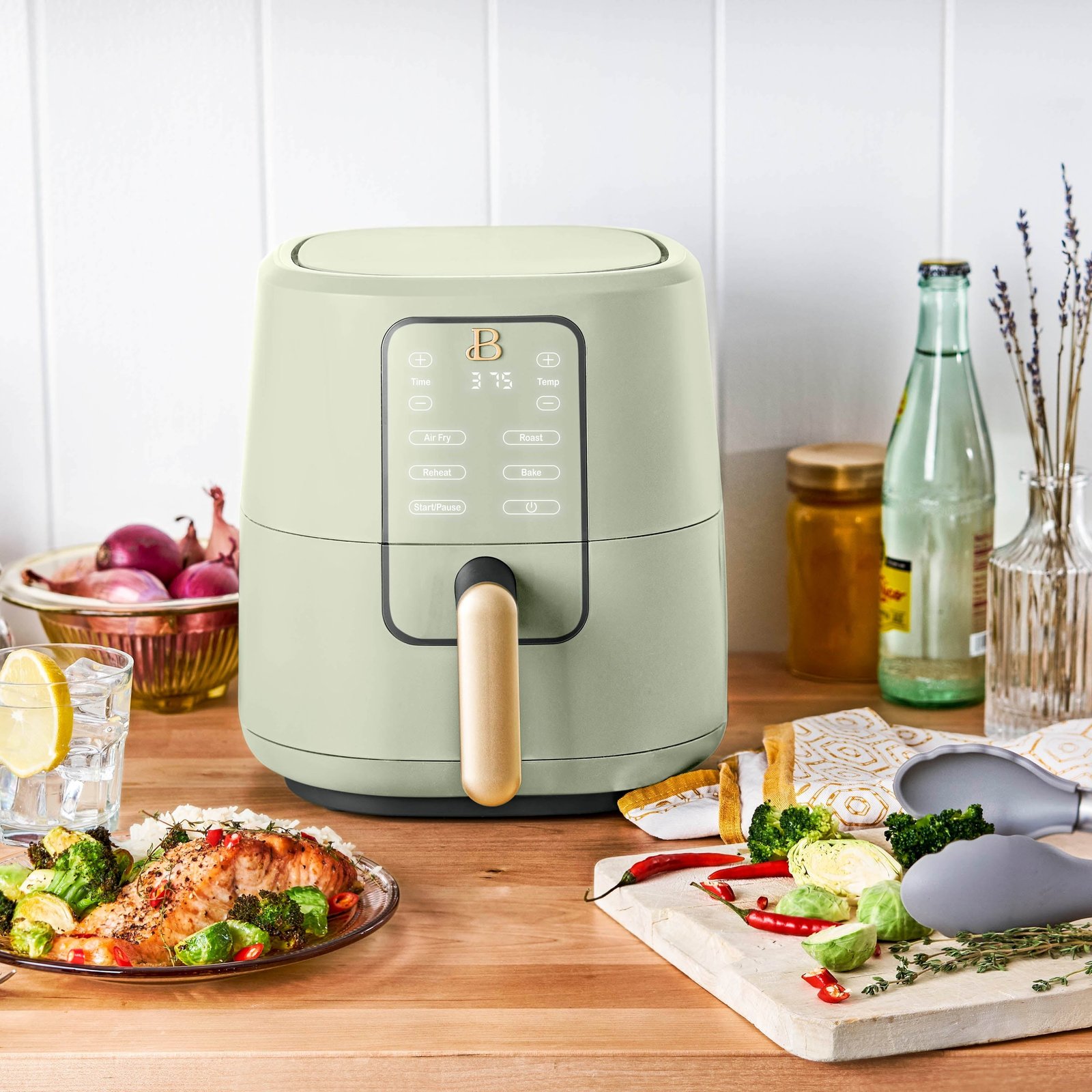 Beautiful 3 Qt Air Fryer with TurboCrisp Technology, Sage Green by Drew Barrymore