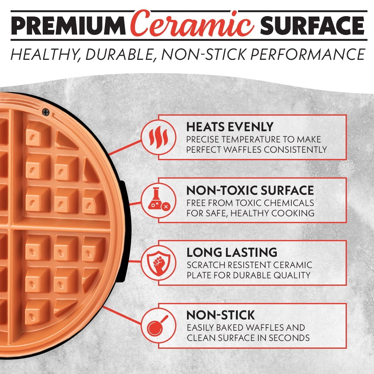 Gourmia Belgian Waffle Maker Adjustable Browning, Nonstick Ceramic Plates, Stainless Steel