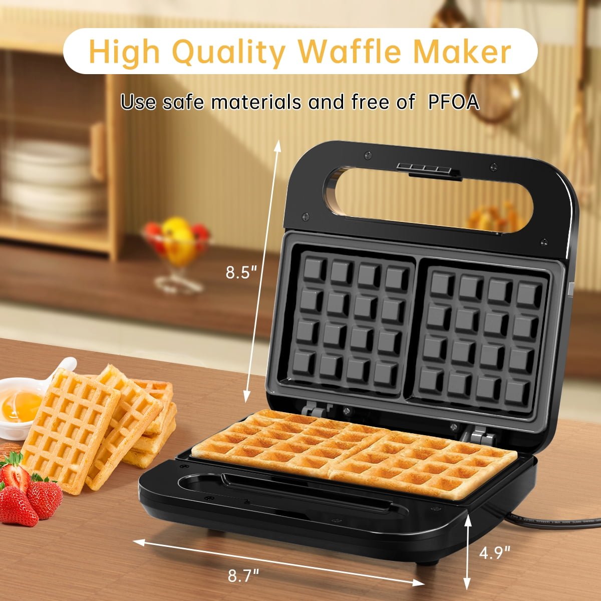 GPED Waffle Maker, 2 Slices Non-Stick Waffle Iron, Compact Waffle Maker with Indicator Lights for Make Breakfast,Cool Touch Handles, Easy Clean