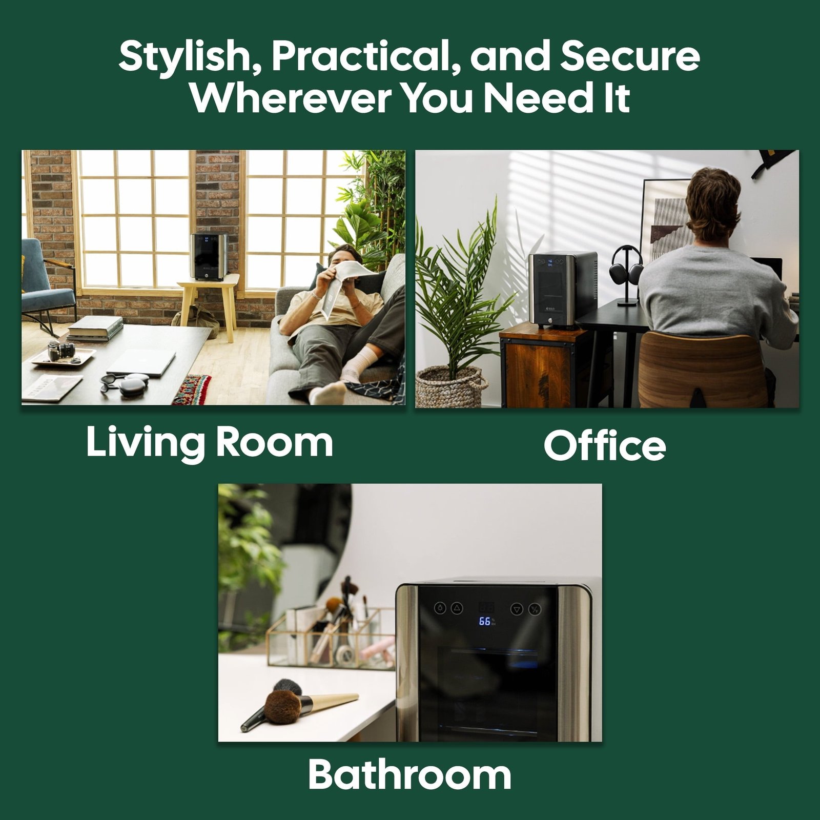 Essential Cooler - Mini Fridge with Temp & Humidity Control, 3 USB Ports, Smoked Glass Shelves, Lockable UV Glass Door for Cosmetics, Skin Care, Medicine, Herbs, and More