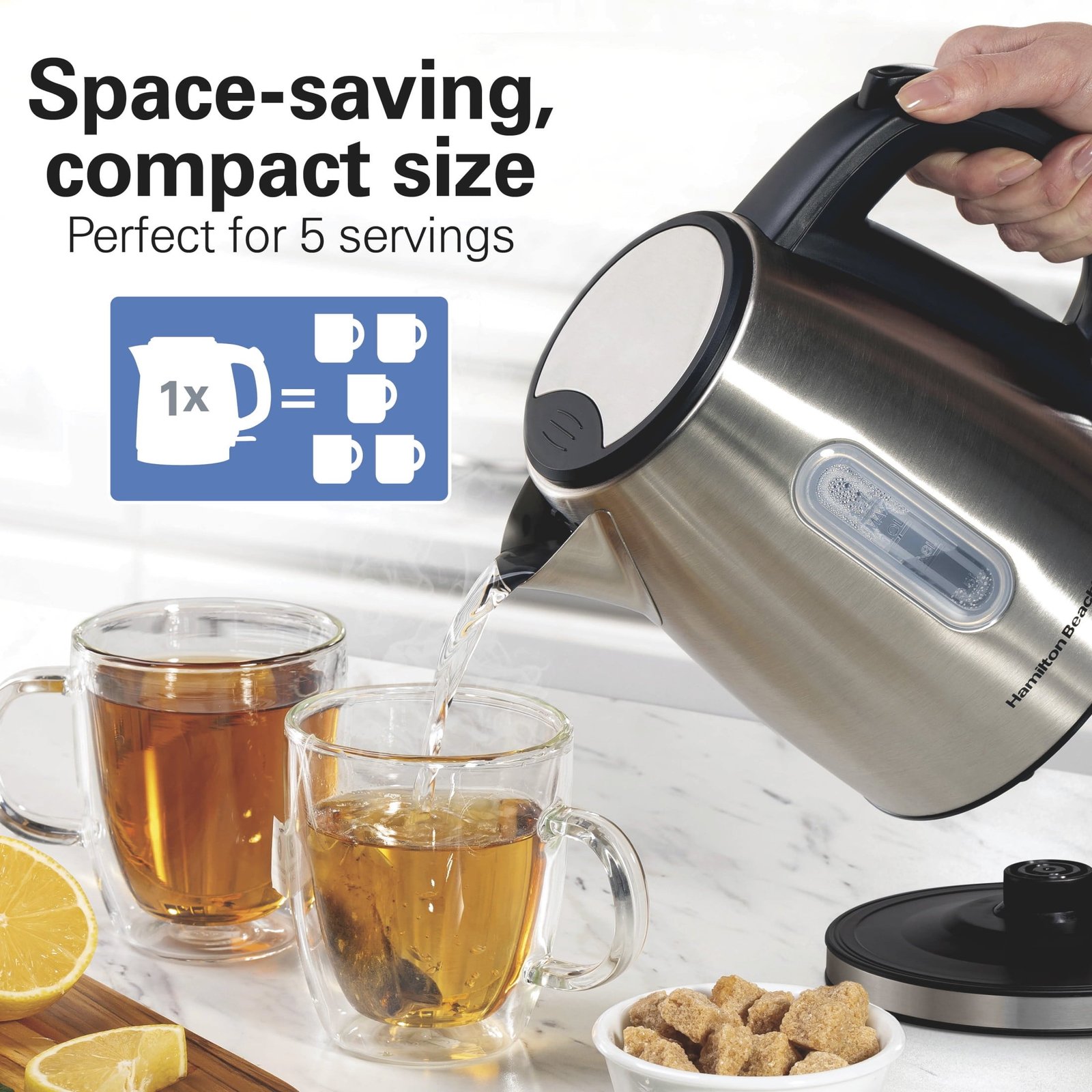 Hamilton Beach Stainless Steel Electric Kettle, Tea & Water Kettle, 1.2L, with Ultra-Fast Heating & Auto Shutoff