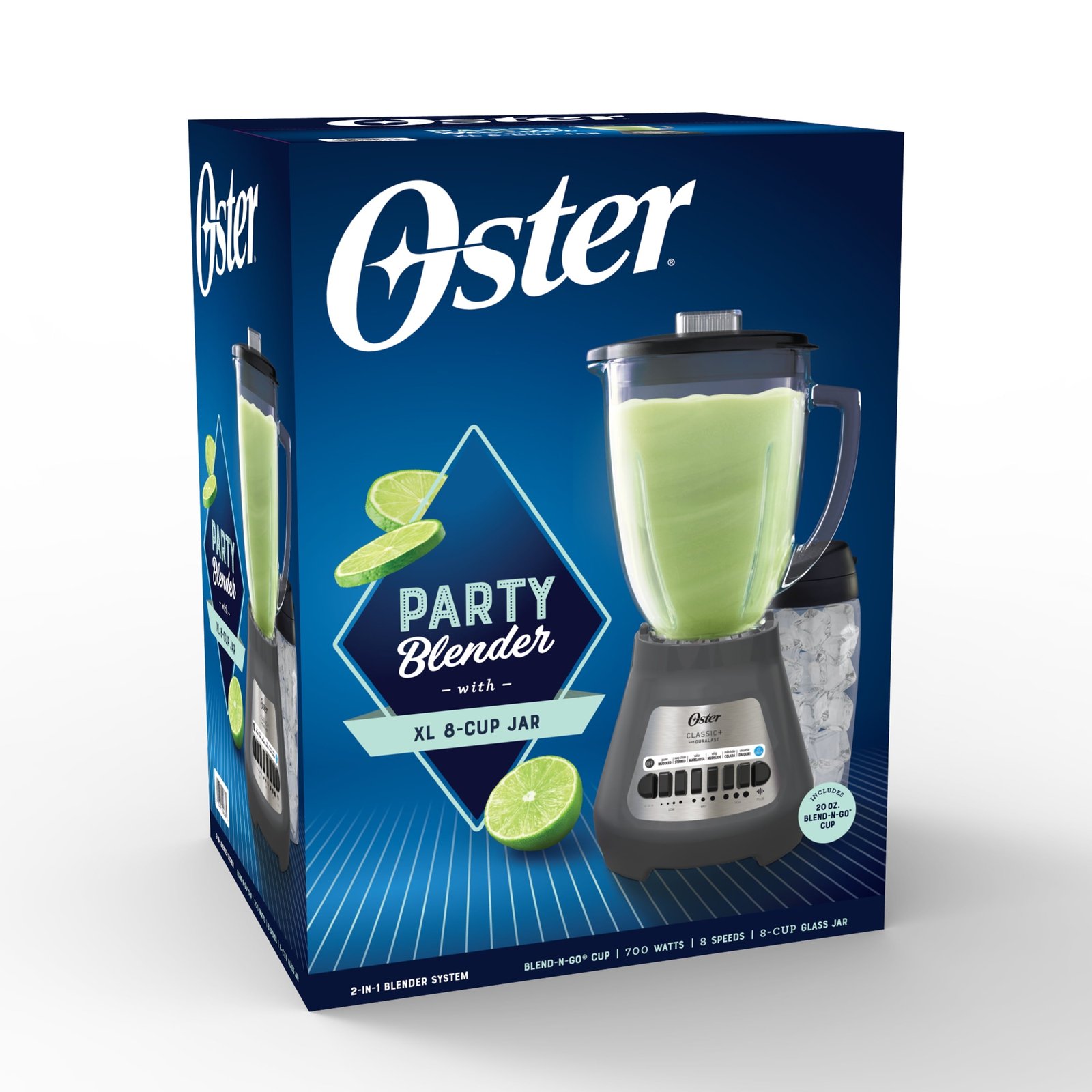 Oster Party Blender with XL 8-Cup Capacity Jar and Blend-N-Go Cup, 8 Speeds