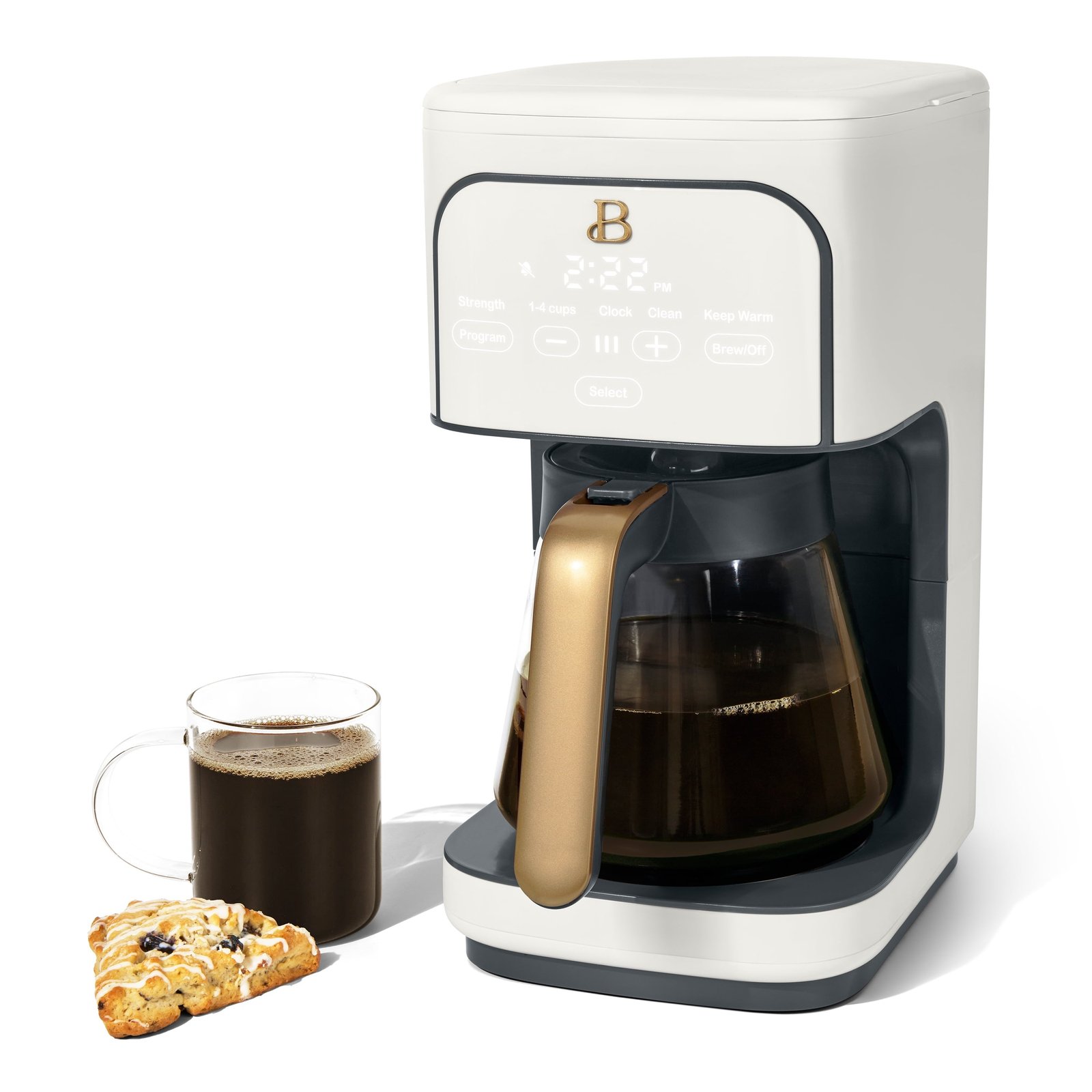 Beautiful 12 Cup Programmable Coffee Maker, White Icing by Drew Barrymore