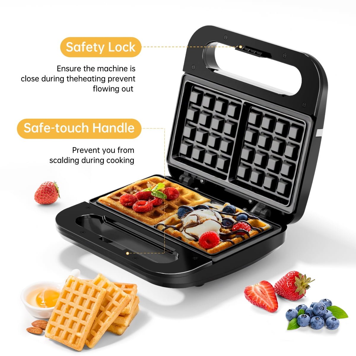 GPED Waffle Maker, 2 Slices Non-Stick Waffle Iron, Compact Waffle Maker with Indicator Lights for Make Breakfast,Cool Touch Handles, Easy Clean
