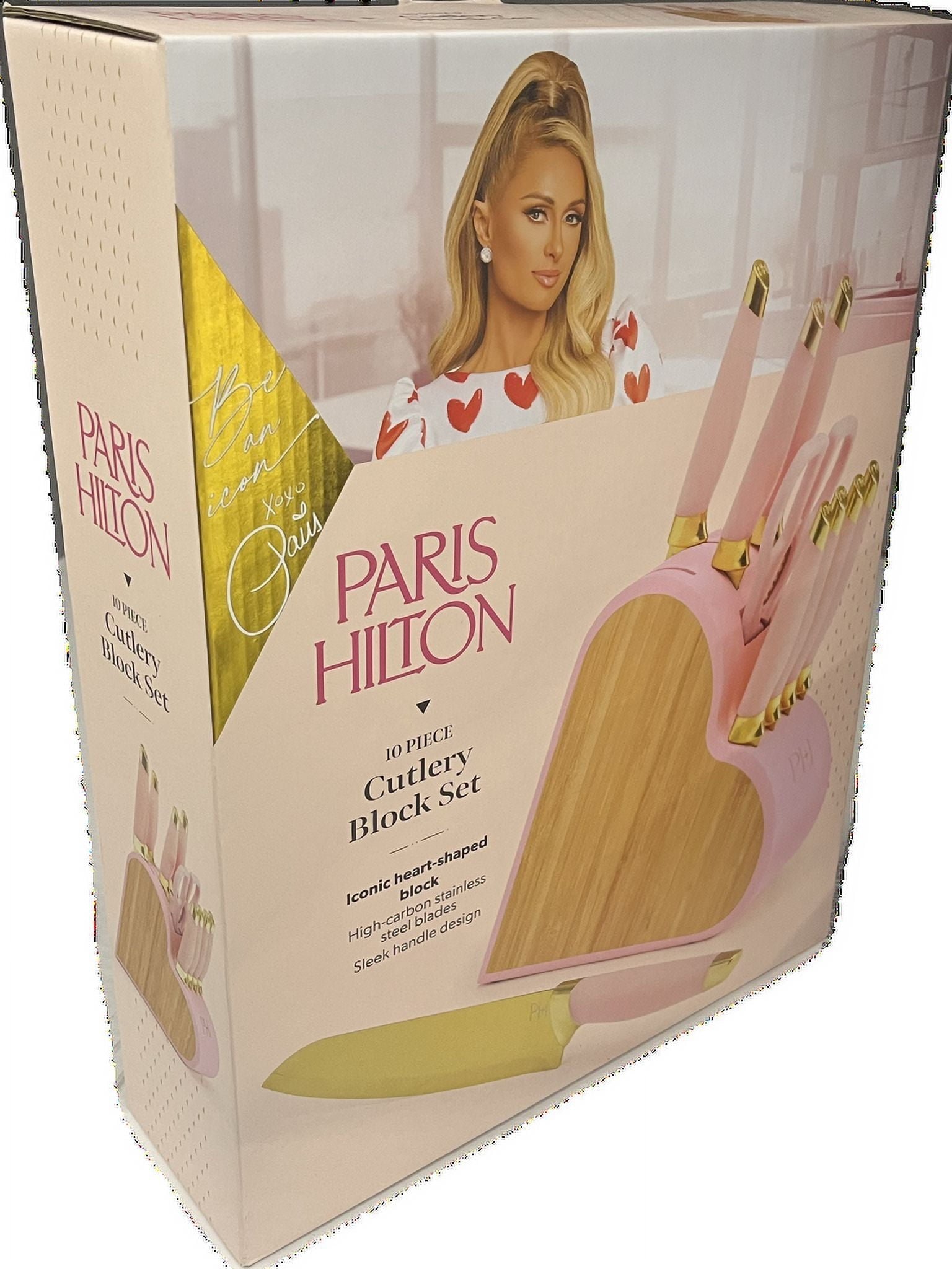 Paris Hilton 10-Piece Heart-Shaped Stainless Steel Knife Block Set, Pink