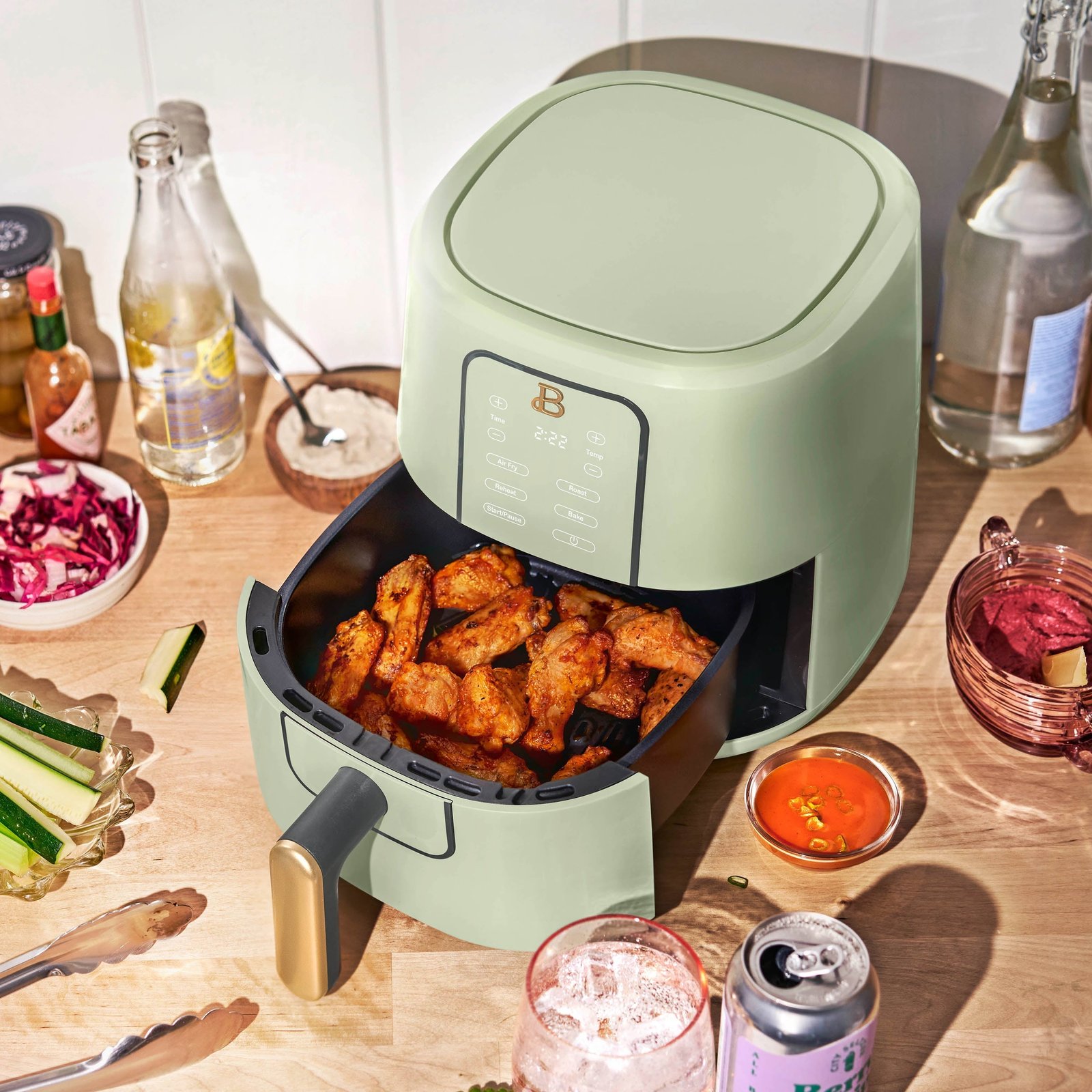 Beautiful 3 Qt Air Fryer with TurboCrisp Technology, Sage Green by Drew Barrymore