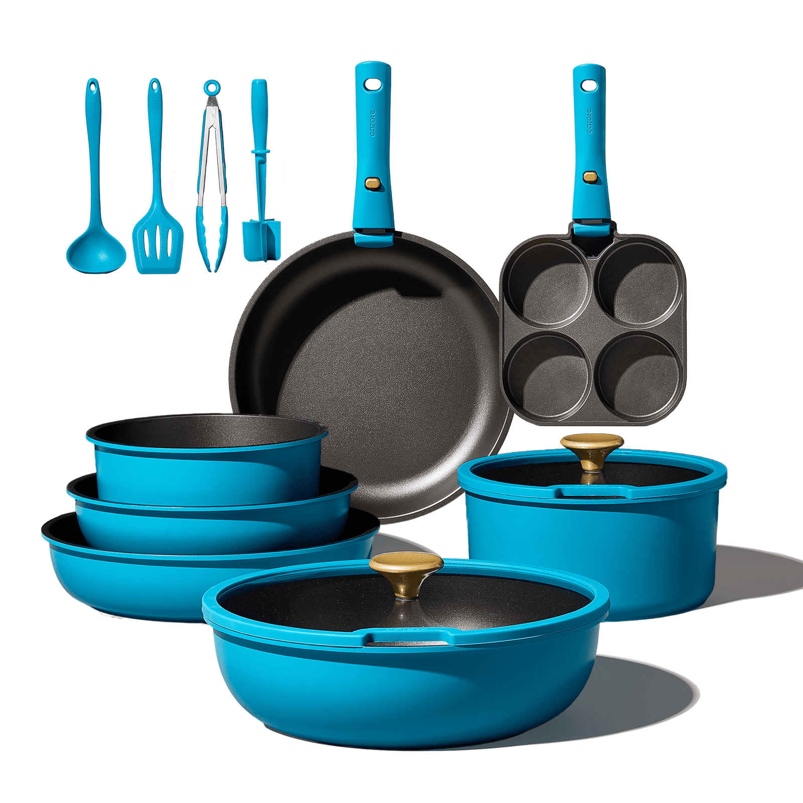 Carote 21 Pcs Nonstick Cookware Sets, Pots and Pans Set with Detachable Handles, Oven/Dishwasher Safe, Stackable Kitchen Cooking Set, Induction Cookware, Peacock Blue