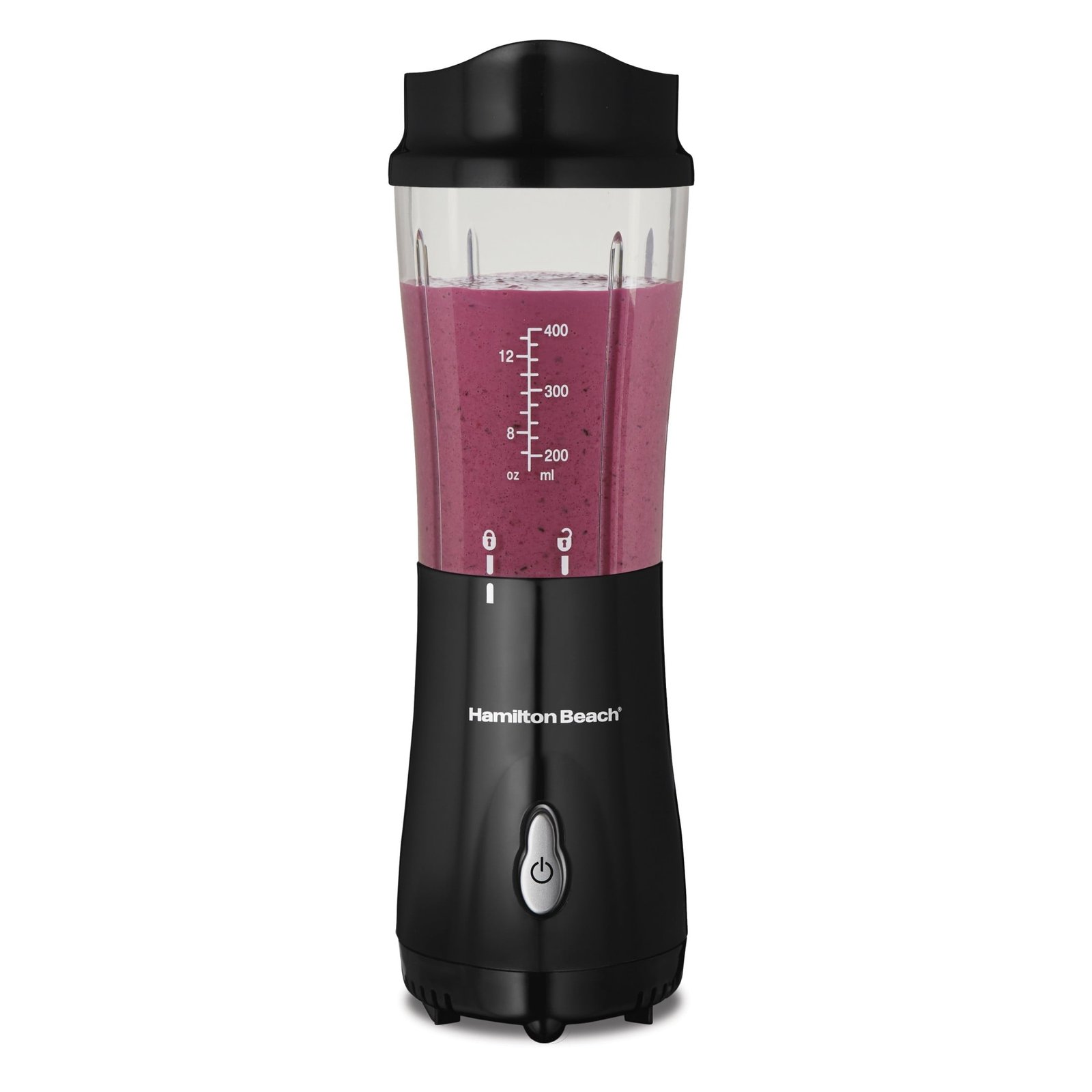 Hamilton Beach Personal Blender for Smoothies with Travel Lid, 14 oz, Black