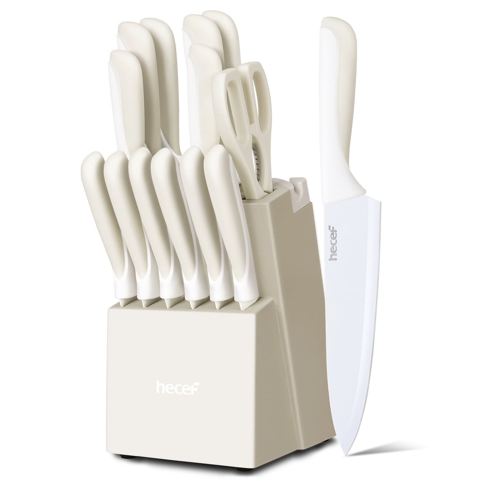 Hecef 15-Piece Knife Set with Premium Carbon Stainless Steel Dishwasher Safe Rustproof Sharp Blades