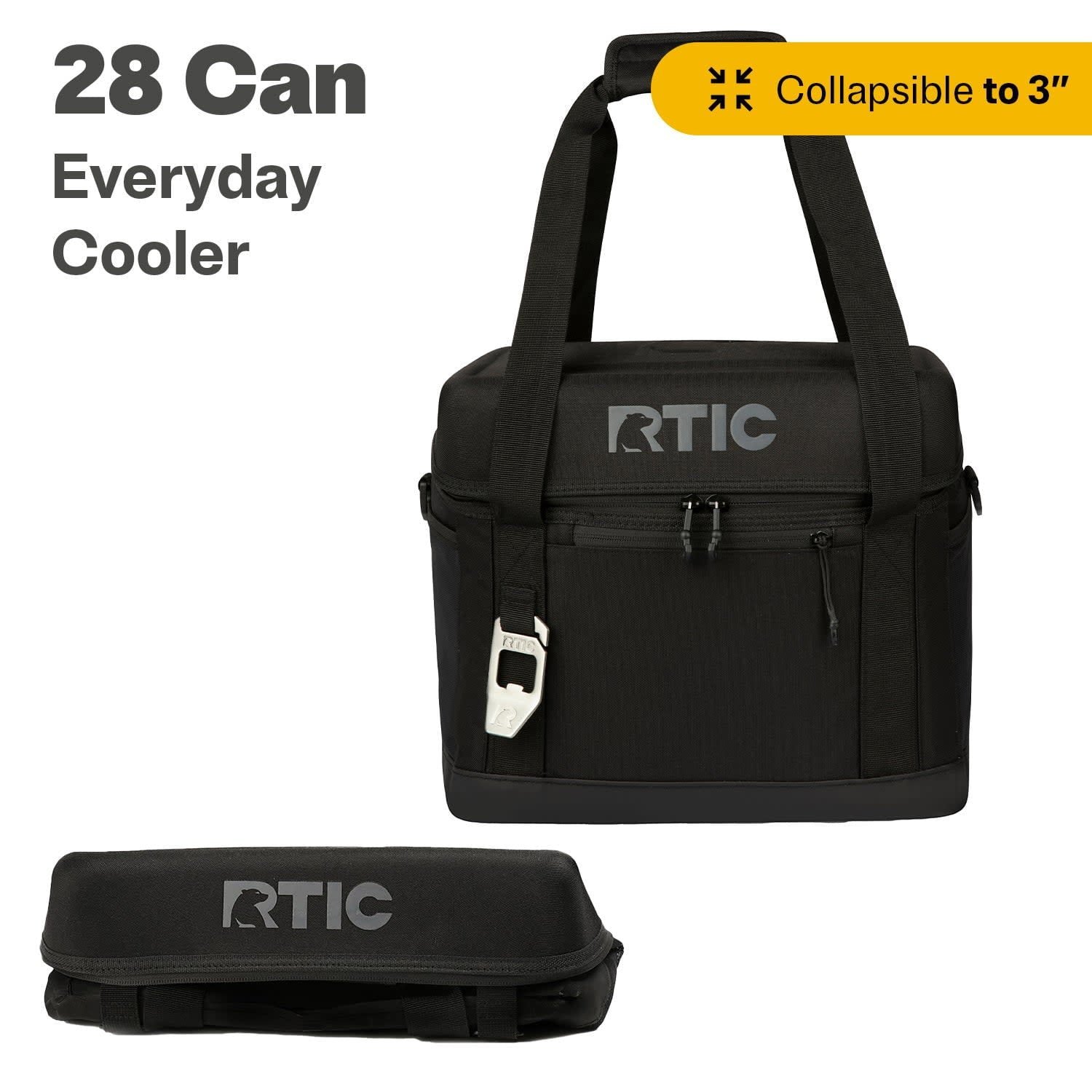 RTIC 28 Can Everyday Soft Cooler, 27 qt Collapsible with Bottle Opener, Black