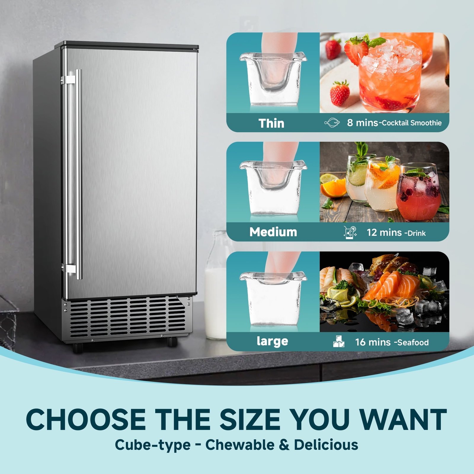 Simzlife 80lbs/24H Undercounter Commercial Ice Maker, Freestanding/Built-In Ice Machine with Clear Cube