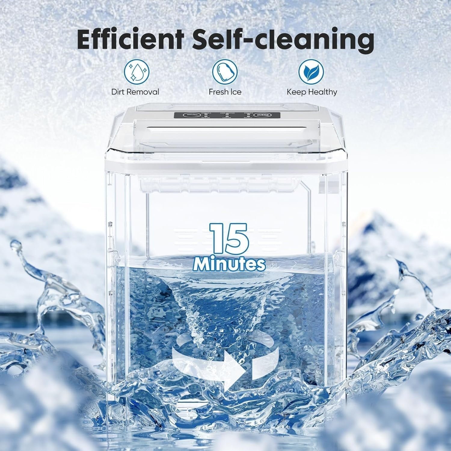 Simenmax Ice Maker, Portable Countertop Icemaker Machine, Self Cleaning Quiet 2 Sizes Bullet Cubes Makers, 9 Cubes in 6 Mins, 26lbs/24Hrs with Ice Scoop, Basket for Home Kitchen Party,Black