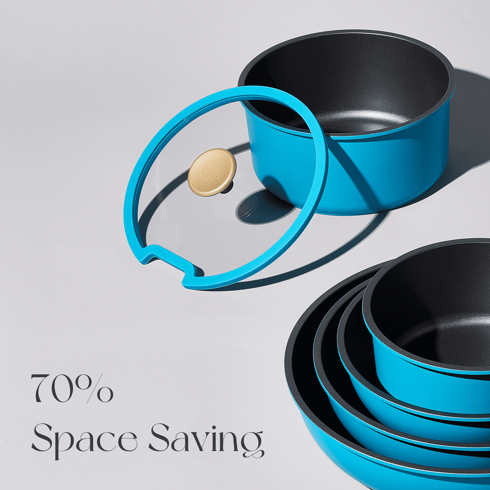 Carote 21 Pcs Nonstick Cookware Sets, Pots and Pans Set with Detachable Handles, Oven/Dishwasher Safe, Stackable Kitchen Cooking Set, Induction Cookware, Peacock Blue