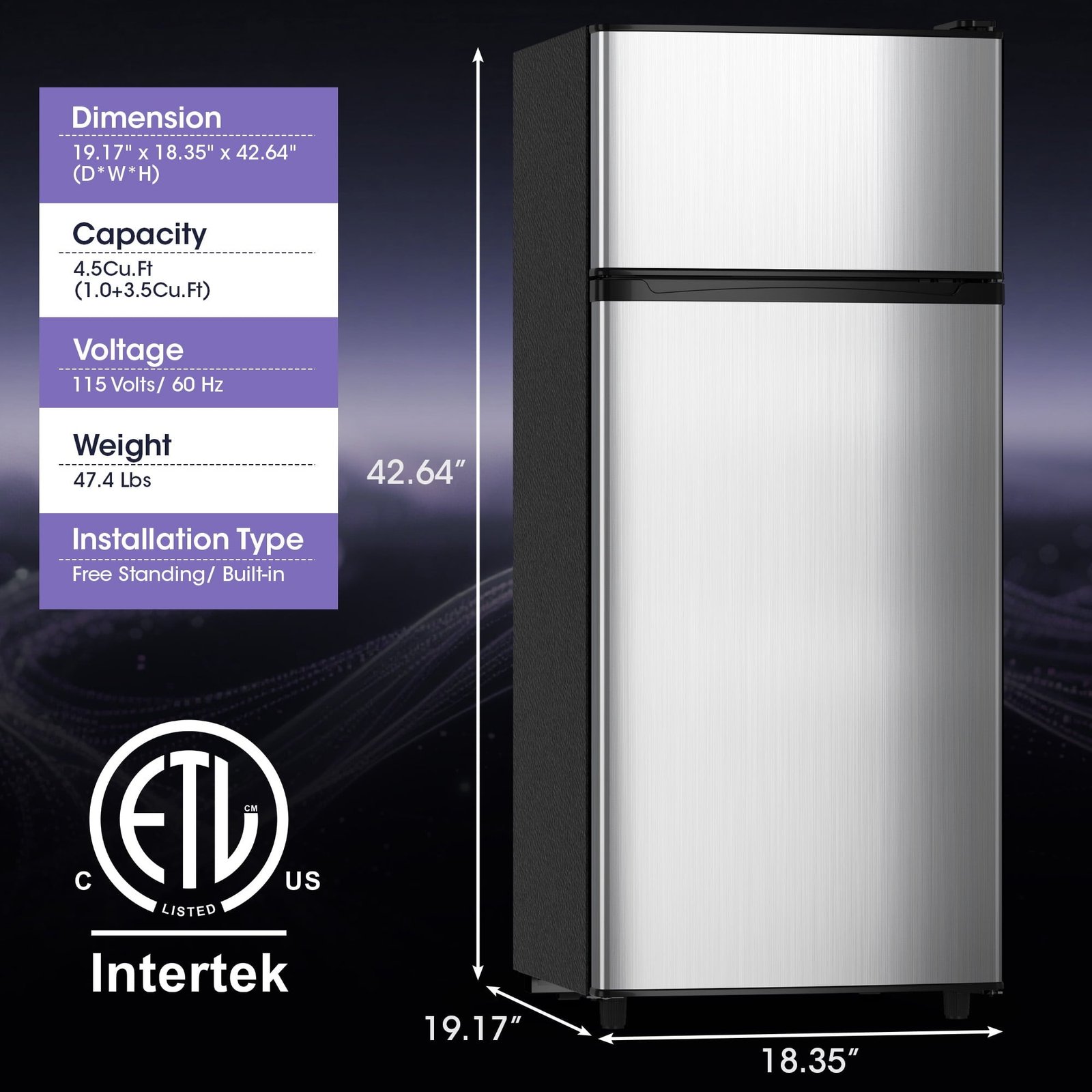 Manastin 4.5 Cu.ft Mini Refrigerator with Freezer,Small Refrigerator for Office,Kitchen,Dorm and Bedroom ,2 Doors Mini Fridge with Adjustable Shelves(Sliver)