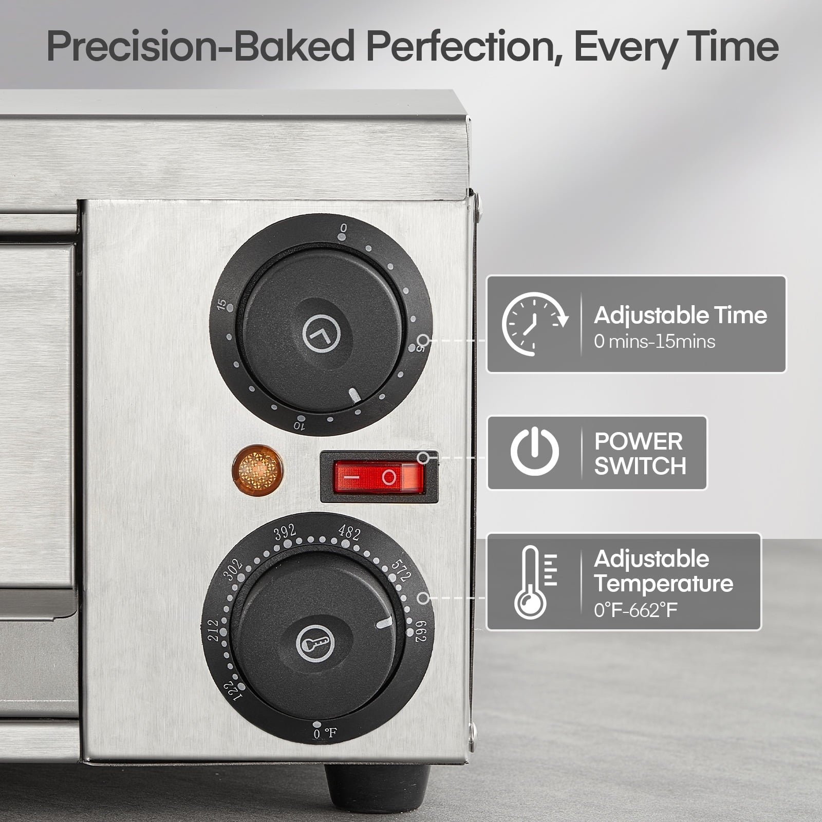 Pizza Oven Countertop, 1500W, 662°F Max Temp with Alert Timer, 12 Inch Multipurpose Pizza Maker for Restaurant, Home, Party