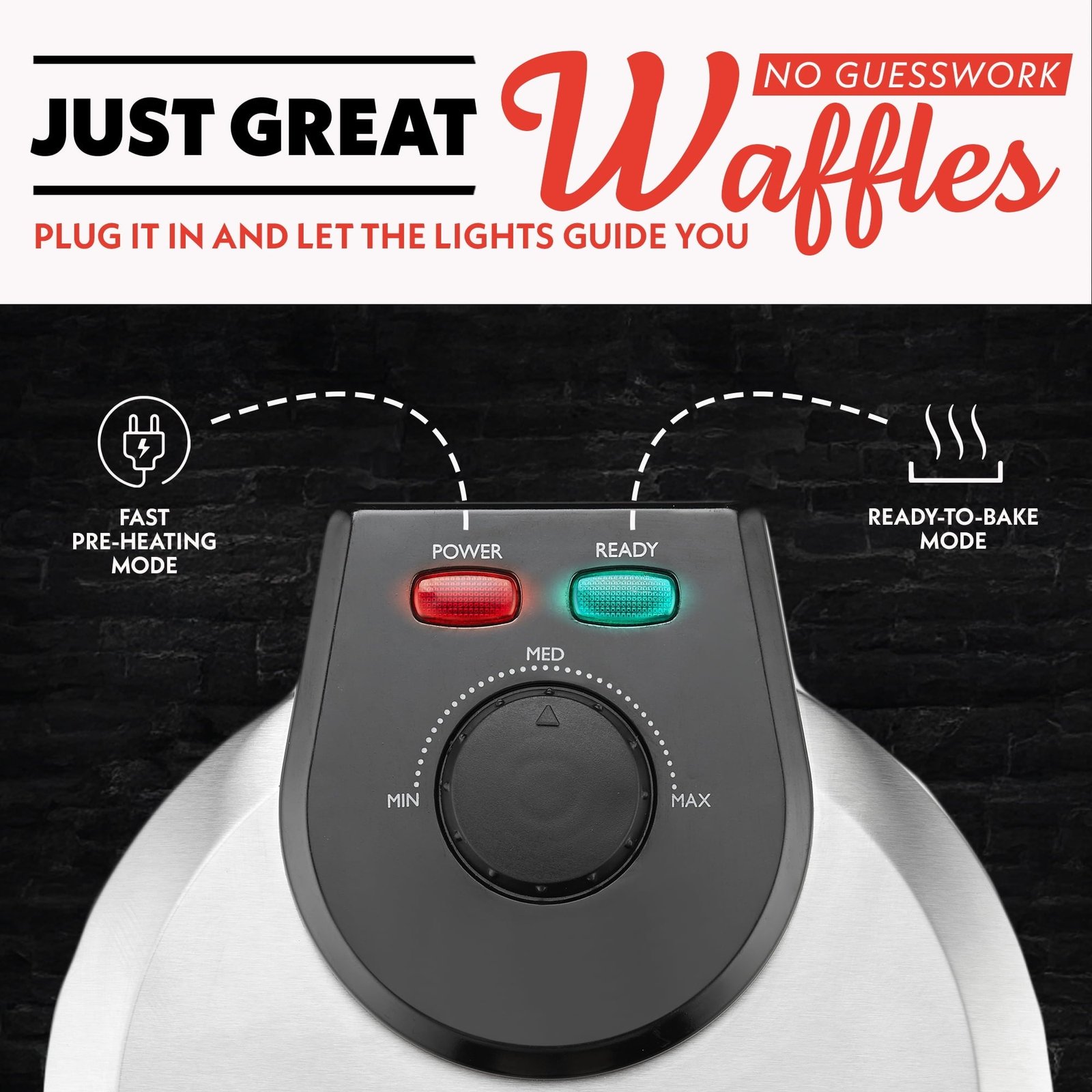 Gourmia Belgian Waffle Maker Adjustable Browning, Nonstick Ceramic Plates, Stainless Steel